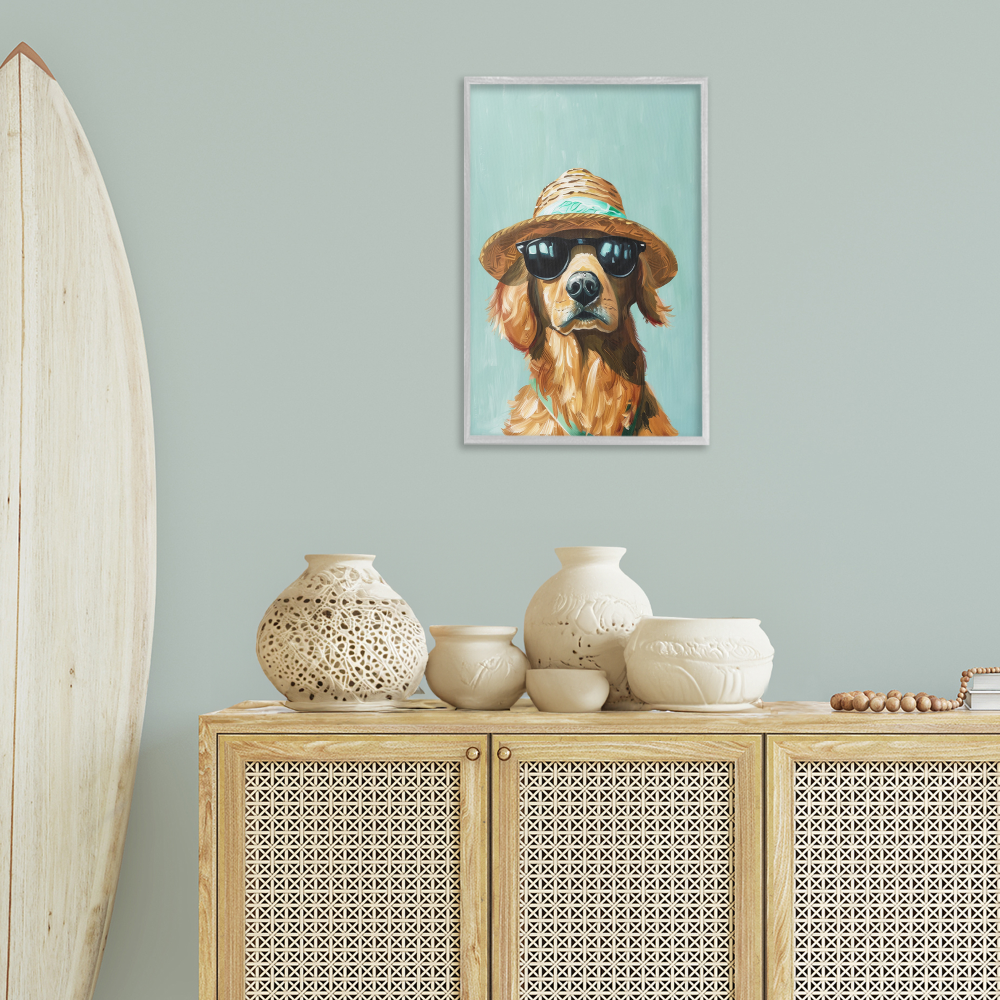 Stupell Industries Beach Ready Dog Animals & Insects Painting Gray Framed Art Print Wall Art, 16 x 24
