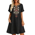 thumbnail image 2 of Antinious Ladies Short Sleeve V-Neck Embroidered Bohemian Versatile Dress with Side Pockets, 2 of 5