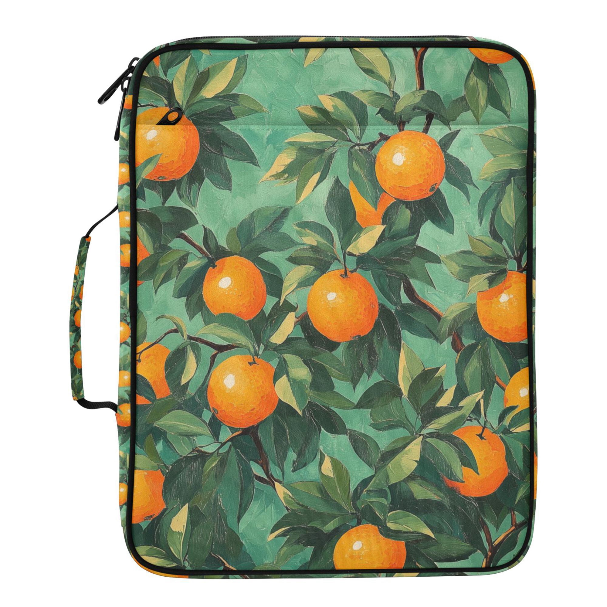 FORMRS Accordion File Folder A4 Size 7-Pocket Expanding Document Organizer Bag with 3 Ring Binder, Orange Tree Pattern