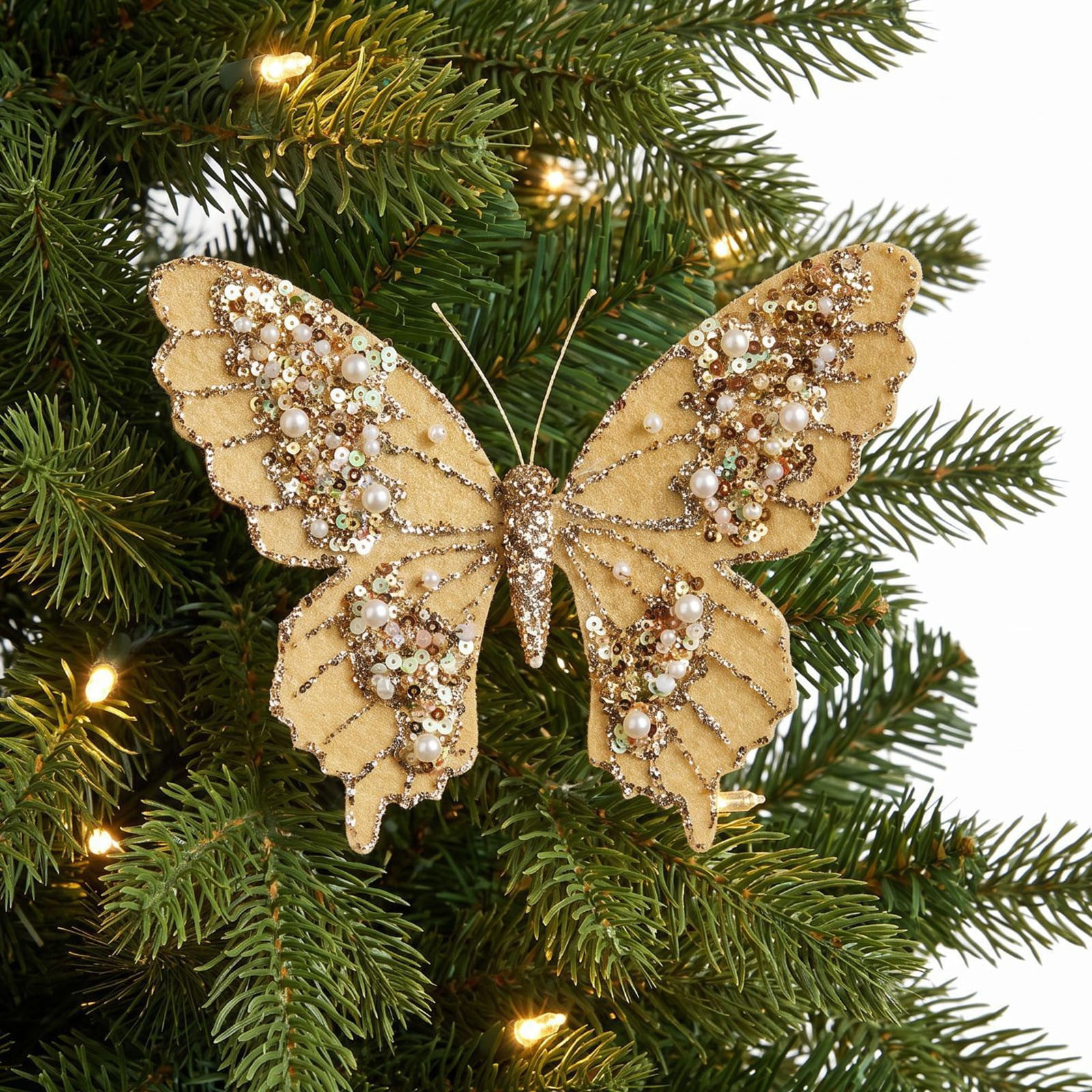 Christmas Decorations Christmas Butterfly Ornaments Sparkling Sequins Clip On Decor for Christmas Tree Wreath Curtain Hair Clothes Party Home Decor