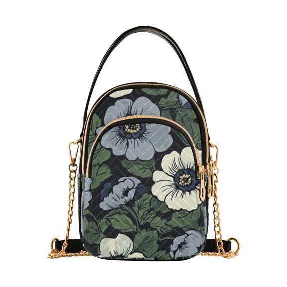 FORMRS Crossbody Bag for Women Quilted Travel Shoulder Cell Phone Purse with Chain Strap Handbag, Dark Floral