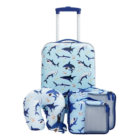 TPRC 5-Piece Kid's Hard-Side Luggage Set with 18" Spinner Rolling Carry-on- Shark