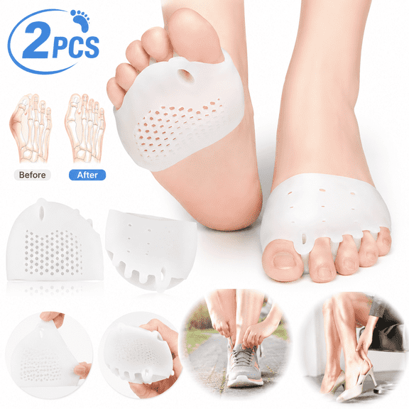 Genreen 2 Pack Gel Metatarsal Pads & Toe Spacers Bunion Corrector, Ball of Foot Cushions for Pain Relief Soft, Breathable for Morton’s Neuroma, Blisters, Hammer Toe, Diabetic Feet.