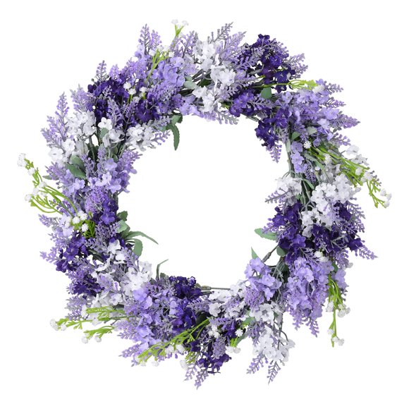 Plcnn Couronne de Lavande Artificielle 15.7 Po, Couronne de Fleurs pour Porte d'Entrée Couronne Florale de Printemps pour Décoration Murale de Fenêtre de Maison