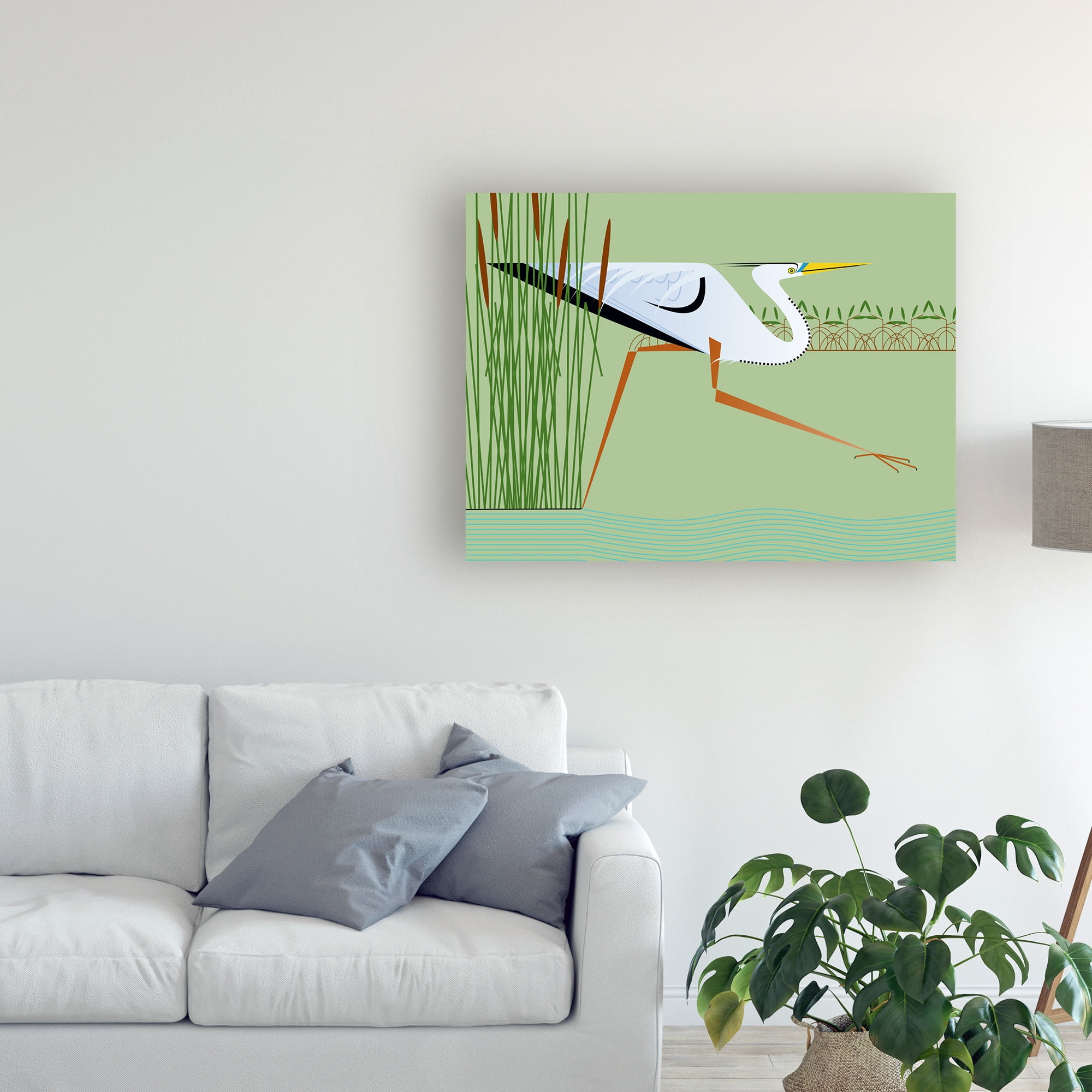 Trademark Fine Art 'Great Blue Heron On Green' Canvas Art by Marie Sansone