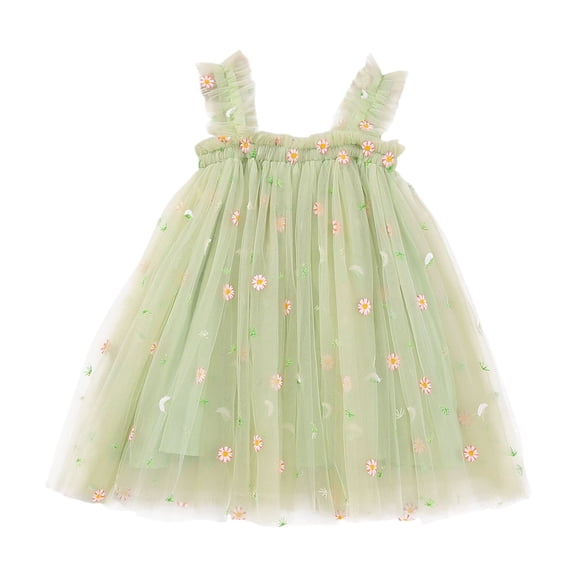 Rggeeun Toddler Girls Sleeveless Square Collar Holiday Floral Dress Dance Party Dresses Clothes Comfort Casual O-Neck Sundress