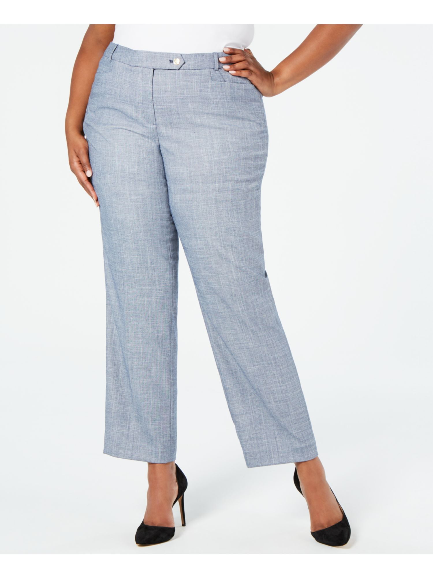 CALVIN KLEIN Womens Blue Pocketed Zippered Tapered Leg Wear To Work Pants Plus 14W