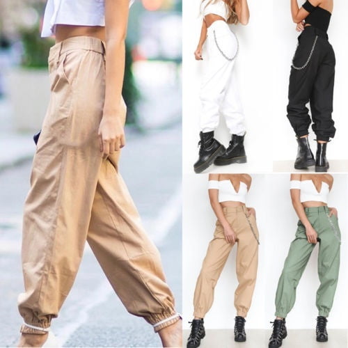 Women Casual High Waist Cargo Pants 