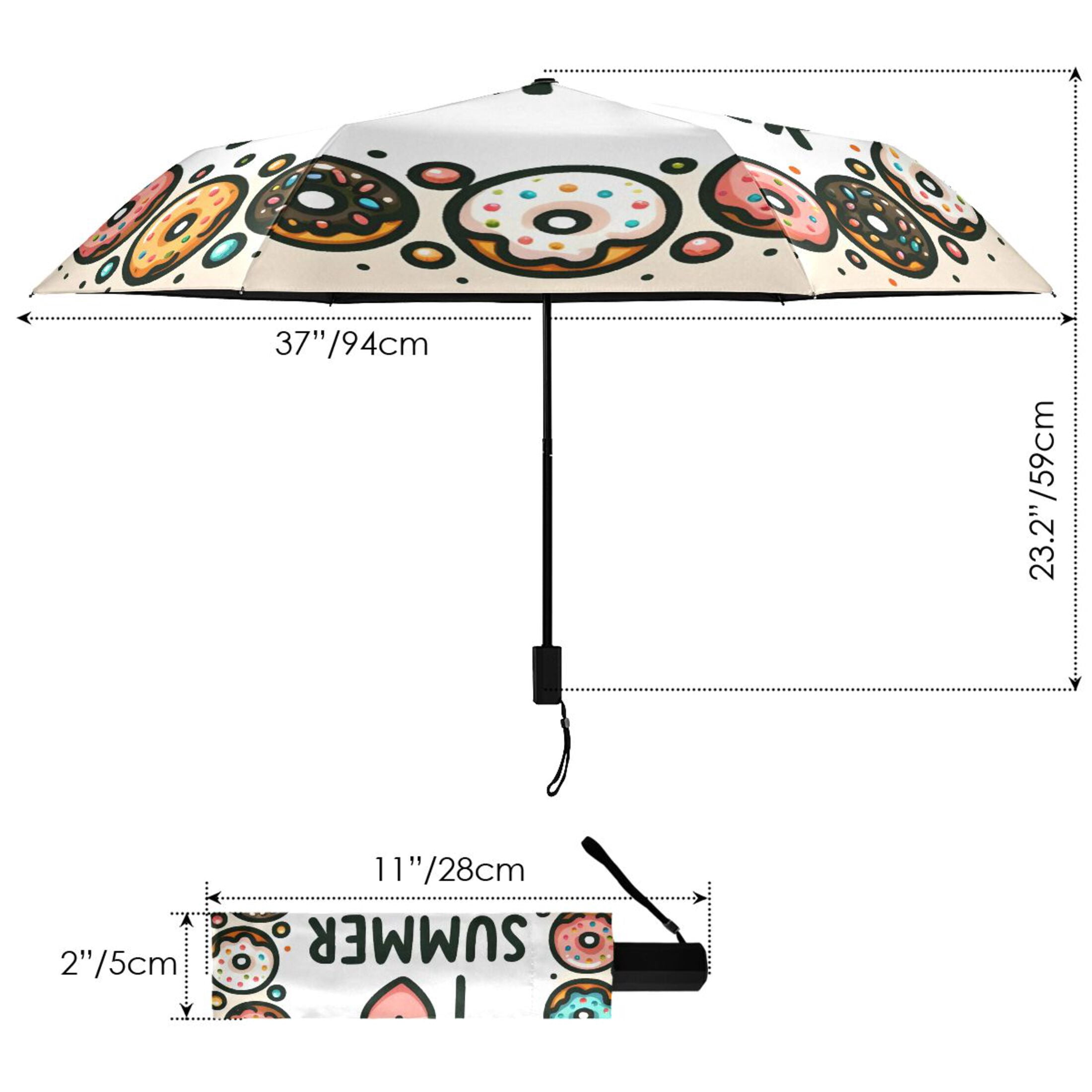 Cute Colorful Donuts Compact Sun Umbrella Windproof Travel Umbrellas for Rain Strong Portable UV Protection