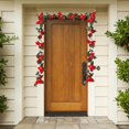 thumbnail image 5 of 6Ft Lighted Poinsettia Christmas Garland with Red Berries and Holly Leaves, Pre-Lit Velvet Artificial Poinsettia Garland for Christmas Decoration, Battery Operated, 5 of 8