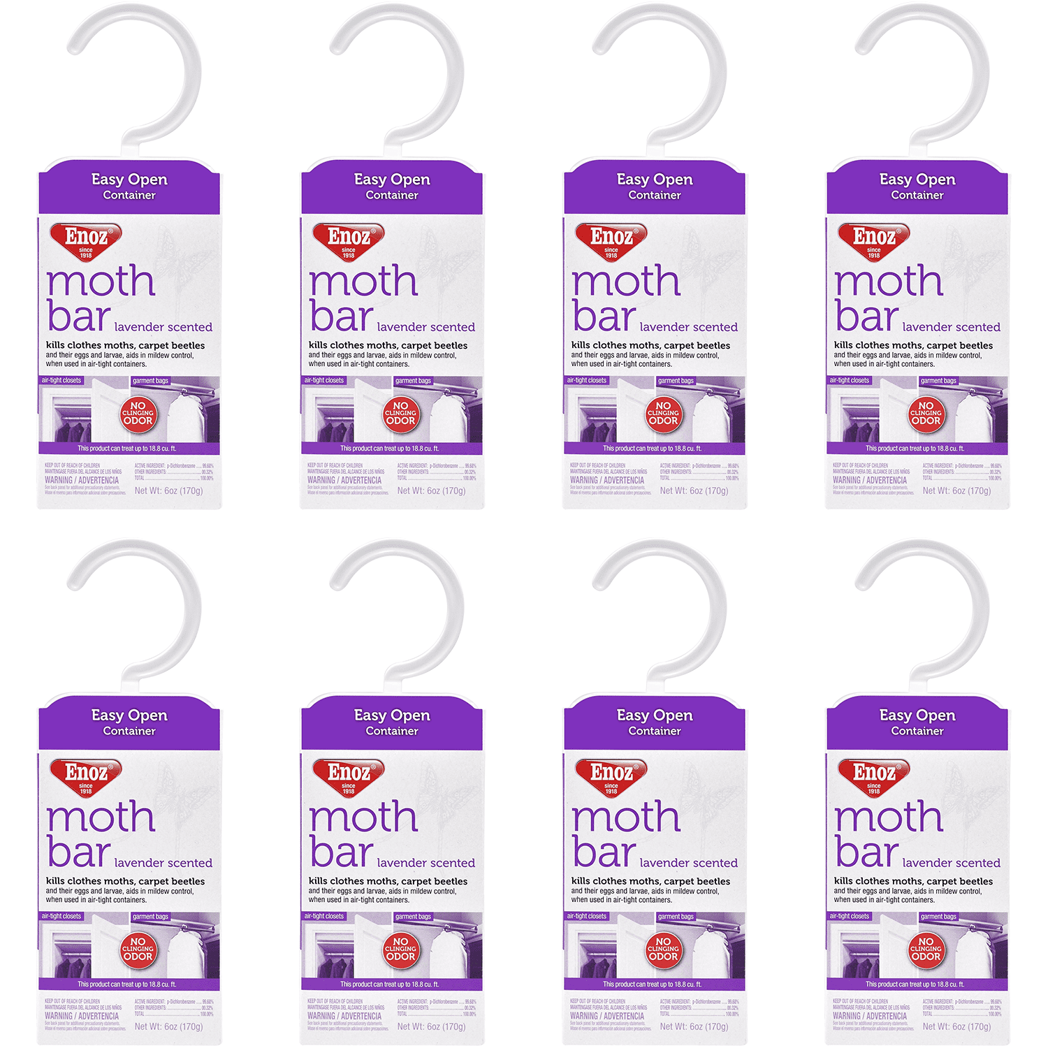 (4 pack) Enoz Lavender Moth Killer Bars, Clothes Moth & Carpet Beetle Killer, 6 oz Each, 8-Pack