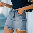 thumbnail image 4 of vigerkar Women's Sexy Mid Waist Zipper Closure Frayed Raw Hem Ripped Mini Denim Skirts Blue, L, 4 of 8