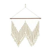 DecMode White Wood Beaded Macrame Wall Decor with Fringe Tassels