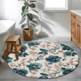 thumbnail image 4 of Teal Floral Round Living Room Rugs 3.3 ft, Vintage Flower Botanical Brown Leaves Classic Washable Area Rug with Non-Slip Sturdy Edge Binding Round Front Door Mat Floor Carpet for Entryway, 4 of 9