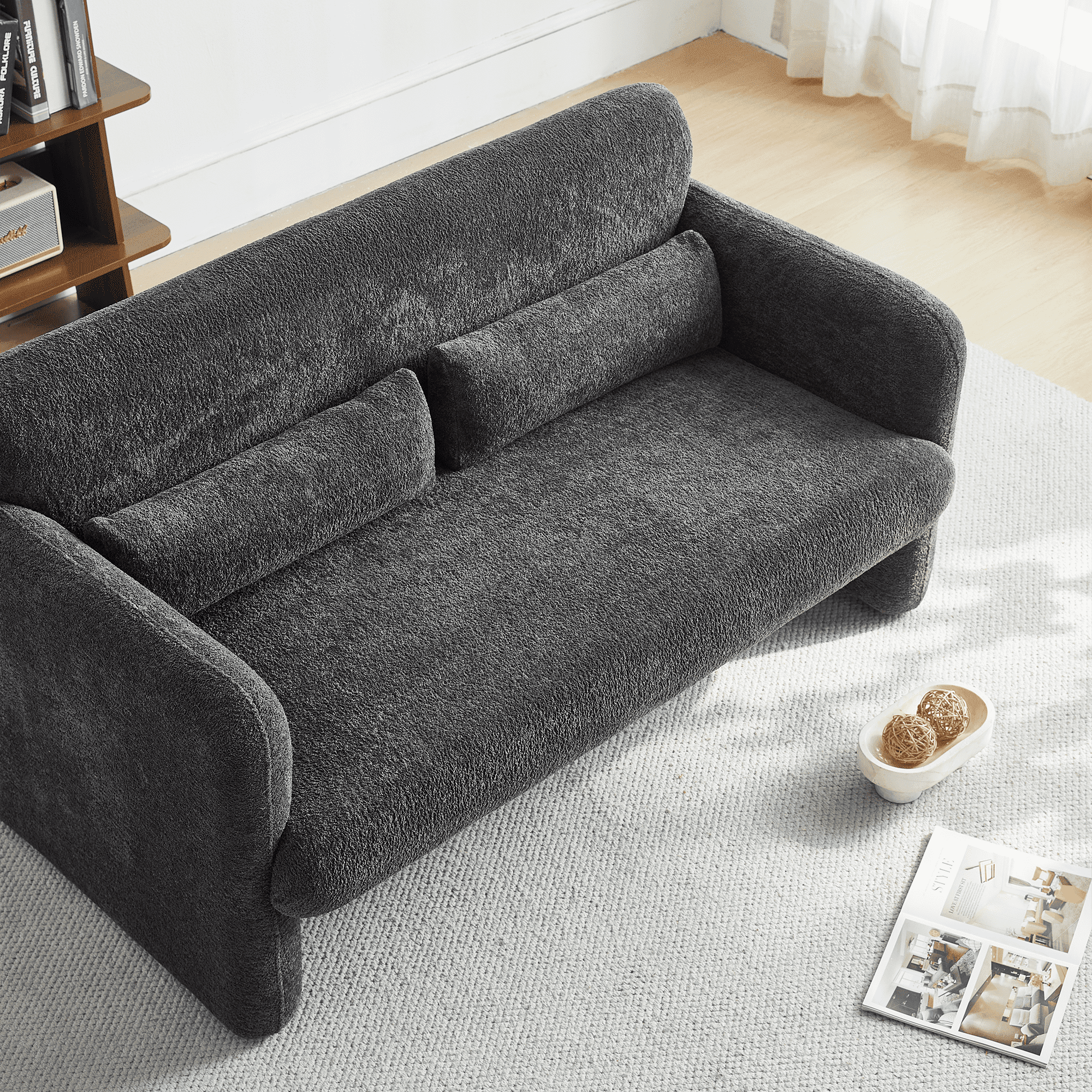 MAYEERTY 59"Velvet Fabric Sofa, Modern Loveseat Furniture with Support Pillow for Apartment, Office, Living Room & Bedroom, Tool-Free Assembly.