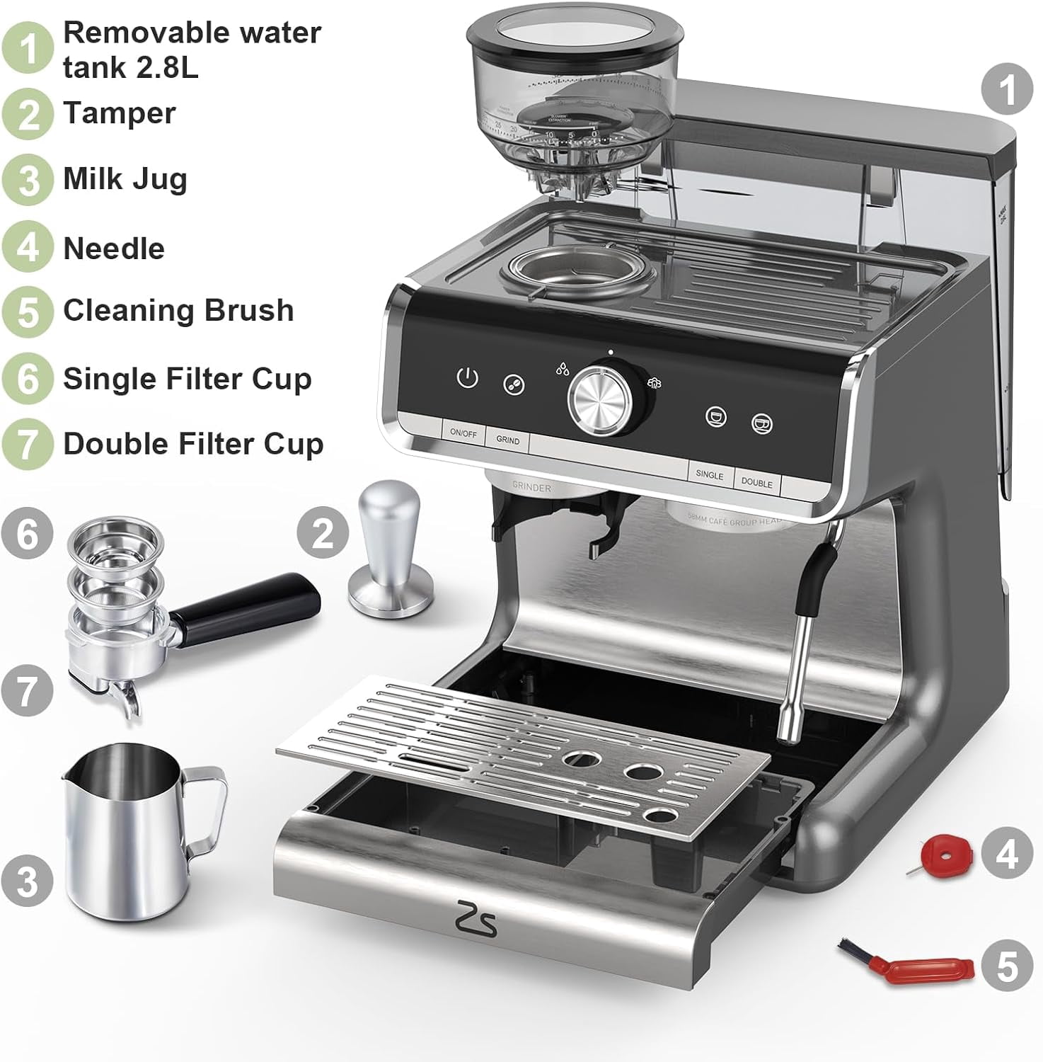 Espresso Machine with Integrated Grinder and Auto Milk Frother,20 Bar Espresso Maker with Seconds Heat Up,Steam Wand,Removable Water Tank,Home Cappuccinos and Lattes Coffee Machine
