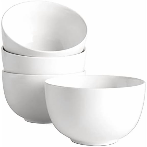 5.8" Deep Soup Bowls & Cereal Bowls - 30 Ounces Large Bowls Set of 4 for Kitchen - White Ceramic Bowls for Cereal, Soup, Oatmeal, Salad, Ramen, Noodle, Rice - Dishwasher & Oven Safe