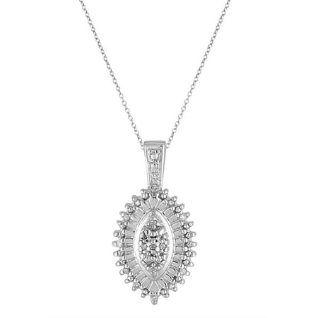 Chetan Collection 0.10 Carat T.W. Diamond Sterling Silver 925 Designer Oval-Shaped Cluster Pendant
