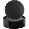 thumbnail image 1 of Beverage Leather Coasters with Holder Set of 6, PU Leather Coasters for Various Cups and Mugs (Round Black), 1 of 5