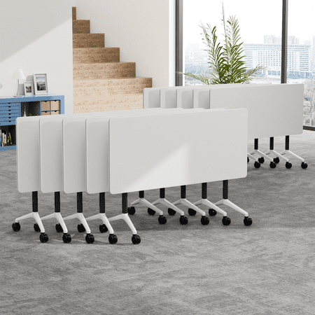 Folding Conference Room Table with Wheels 70.9in 10PCS Mobile Training Tables White Heavy Duty