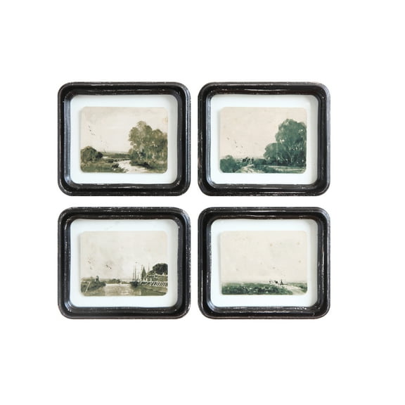 Creative Co-Op Wood Framed Wall Décor with Floating Landscape, Multicolor, Set of 4