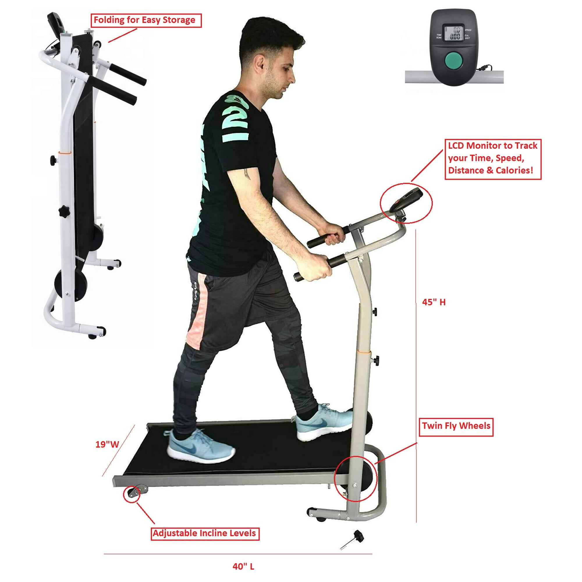Iron Fitness Manual Treadmill Incline Wide Belt 6.0 Walking Running Cardio Exercise Fitness 2 Fly Wheels LCD Monitor Walmart