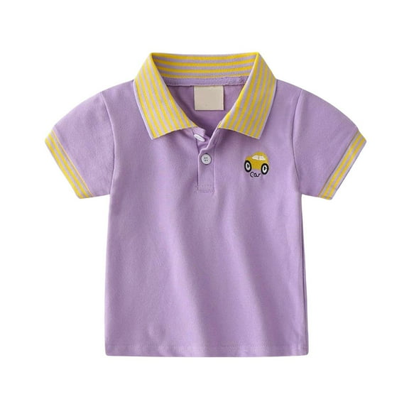 TOOYOU Boys Polo Shirt Summer Kids Short Loose Sleeve Casual Striped Shirt Button Closure Fashion Comfortable & Soft Top Size 18-24 Months Purple