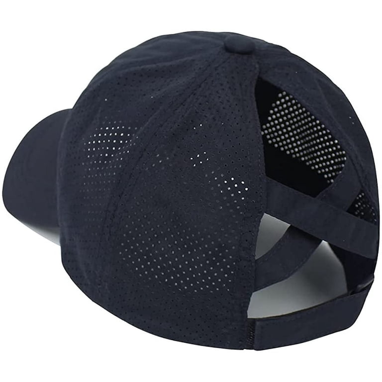 Women\'s Navy Blue Crises Cross Ponytail Adjustable High Messy Bun Baseball Cap 3832be36-700d-4c9f-ab24-  main image 4