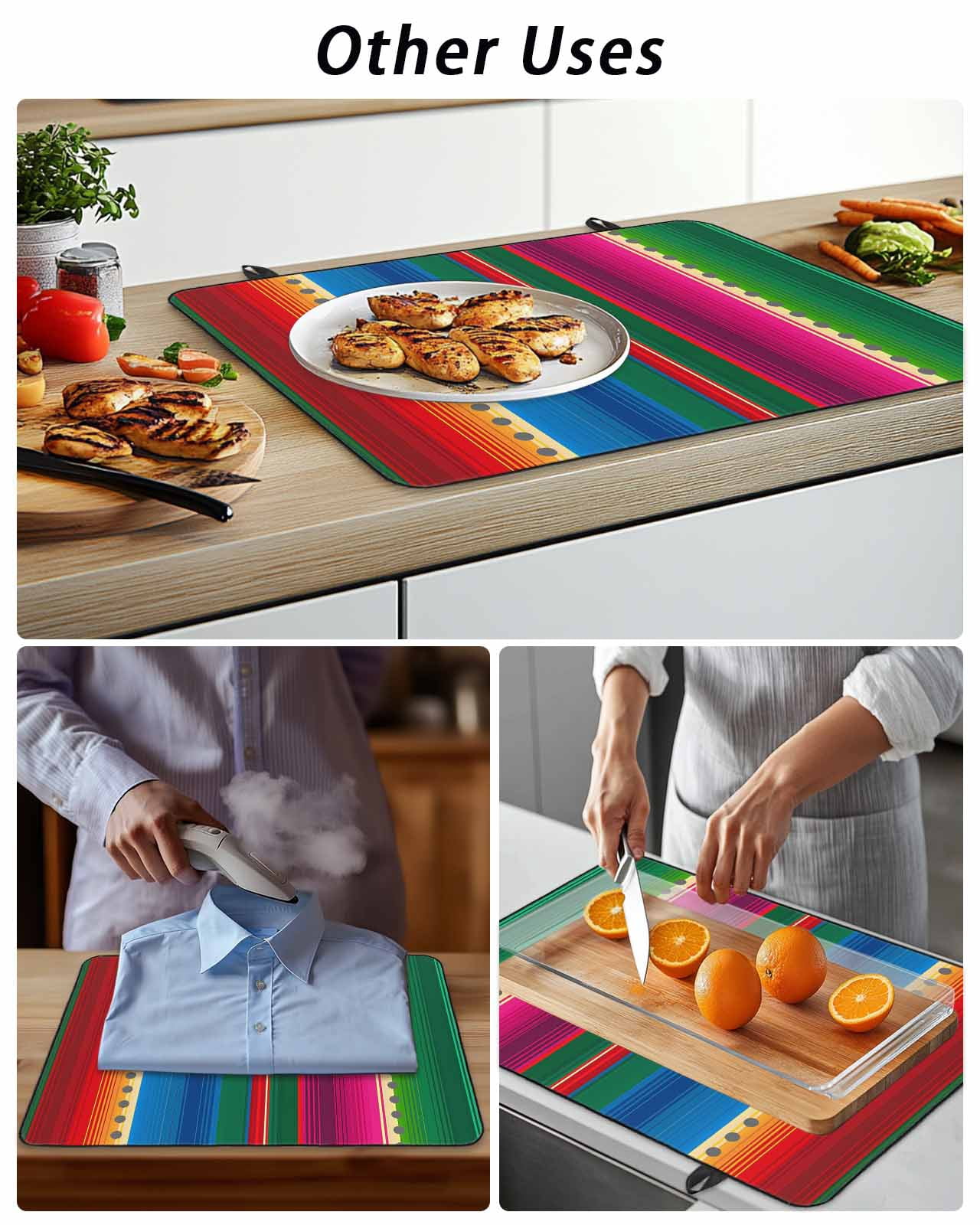 Stove Top Covers for Electric Stove, Mexican Stripes Glass Stovetop Cover Protector, Blue Boho Red Green Orange Art Simple Induction Cooktop Protector Oven Mat for Kitchen Countertop 24"x21"