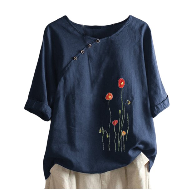 Gibobby Playeras Deportivas Mujeres Rubia TopsO Cuello PartyStylish T Camisa(Azul marino, L)