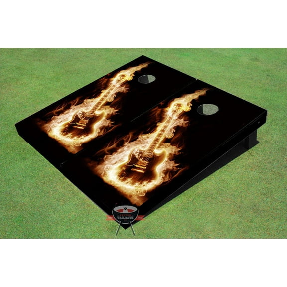 Flaming Guitar Themed Cornhole Boards