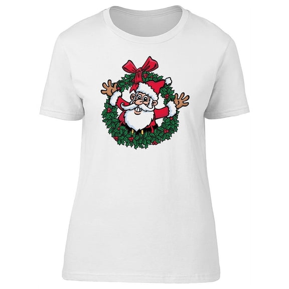 Santa Claus And Christmas Wreath T-Shirt Women -Image by Shutterstock, Female XX-Large