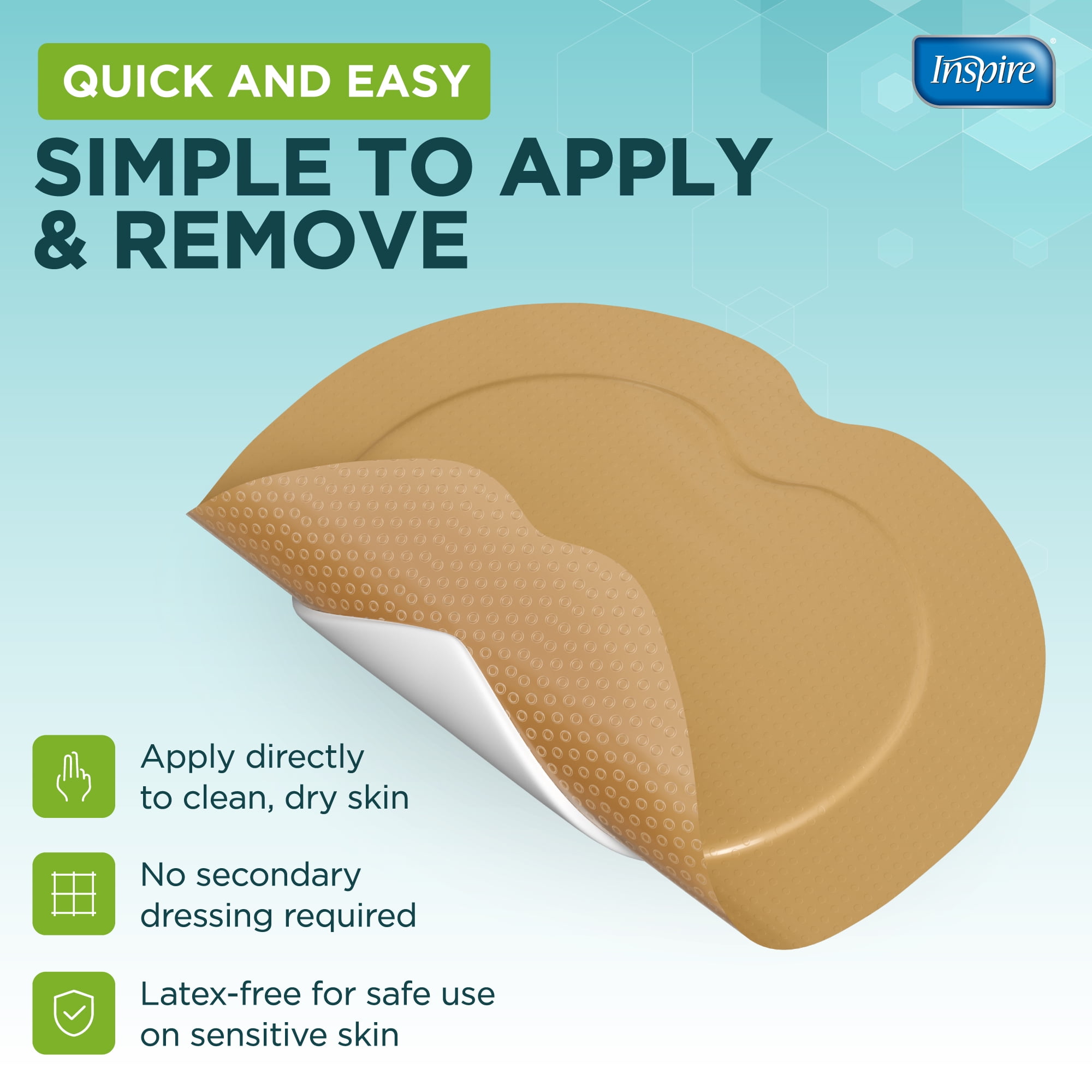 Inspire Sacral Silicone Foam Dressing Large Waterproof Bandages for Wounds, Burns & Bed Sores Safe for Sensitive Skin, Adhesive Pad Sacrum Dressings for Post-Surgery Wound Care (7 x 7 In) (10 Pack)