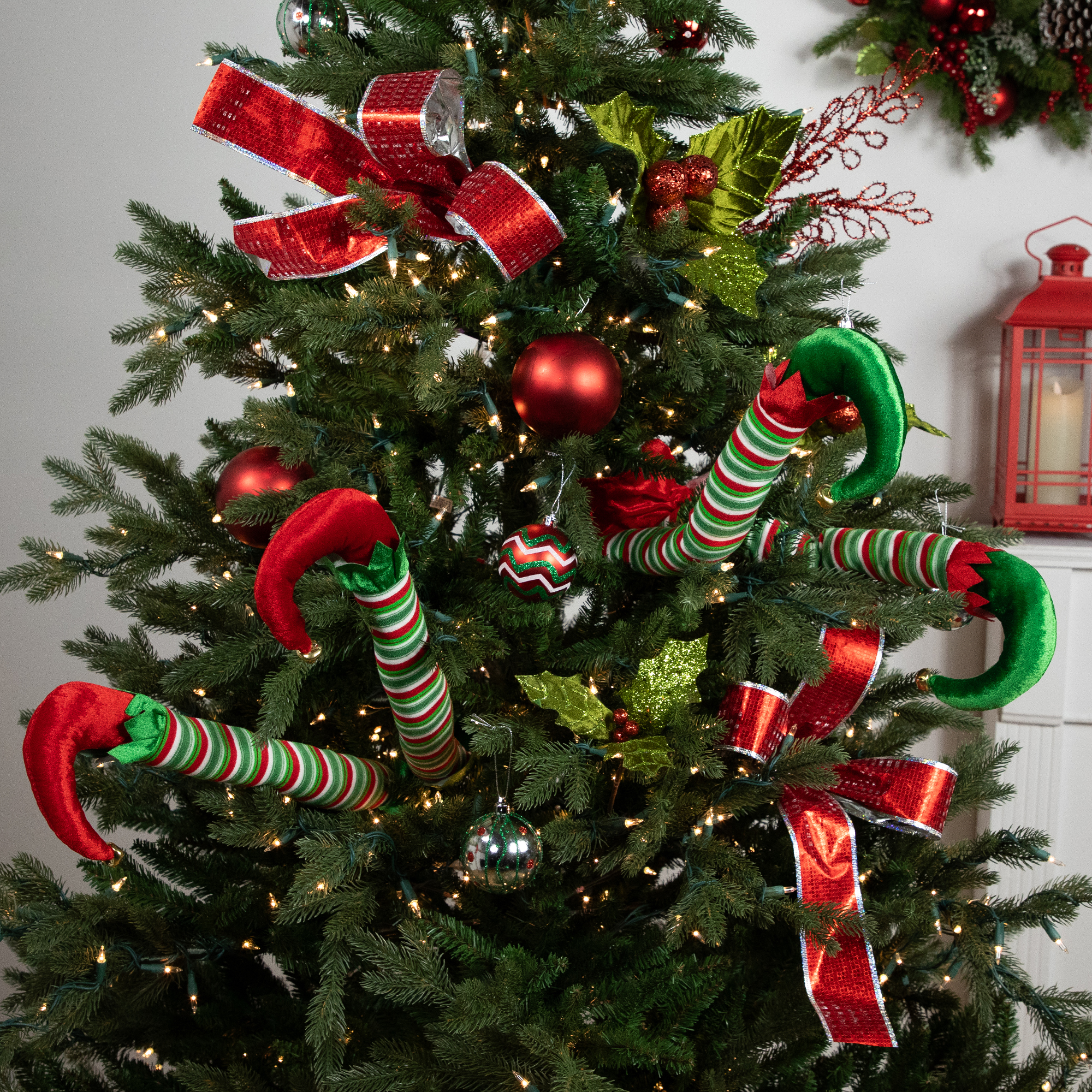 Northlight Striped Plush Elf Legs Christmas Decorations - 19" - Red and Green - Set of 2