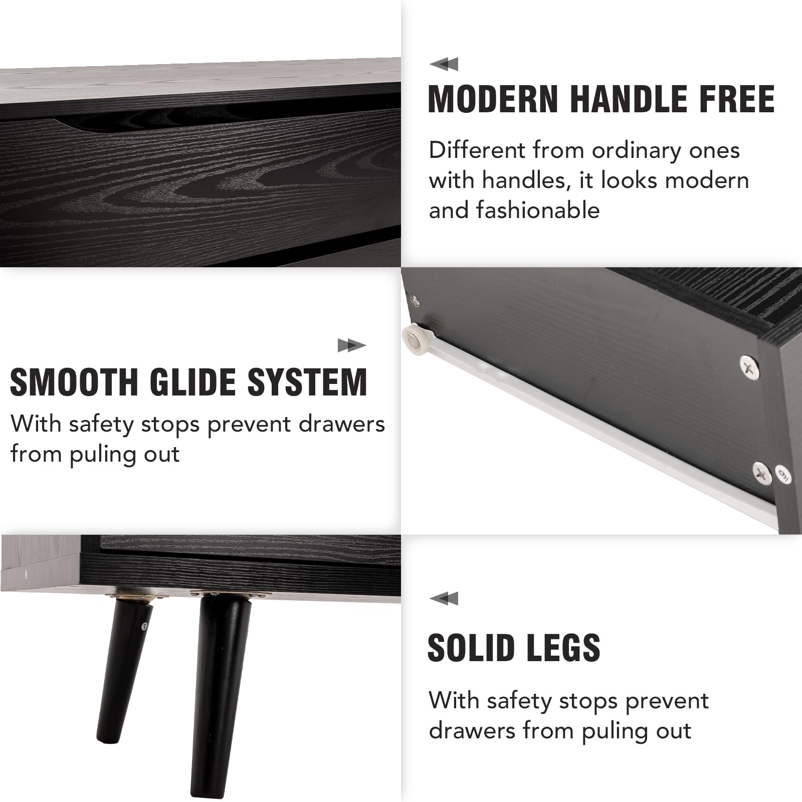 HARBOURSIDE 6-Drawer Dresser, Modern Mid-Century Chest for Bedroom, Living Room, Black