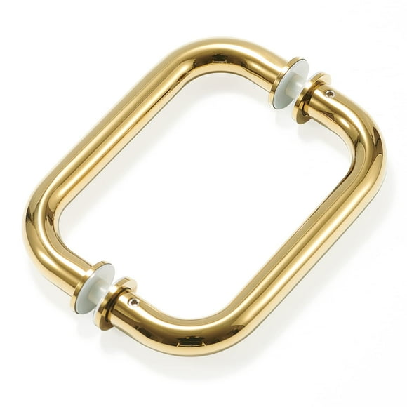 Ranbo C-Shaped 8"" Back-to-Back Frameless Glass Door Push Pull Handle Fits 8-12mm Glass Doors 8"" Mounting Hole Distance 304 Stainless Steel Polished Gold - for Bathroom Shower Sauna Spa Office
