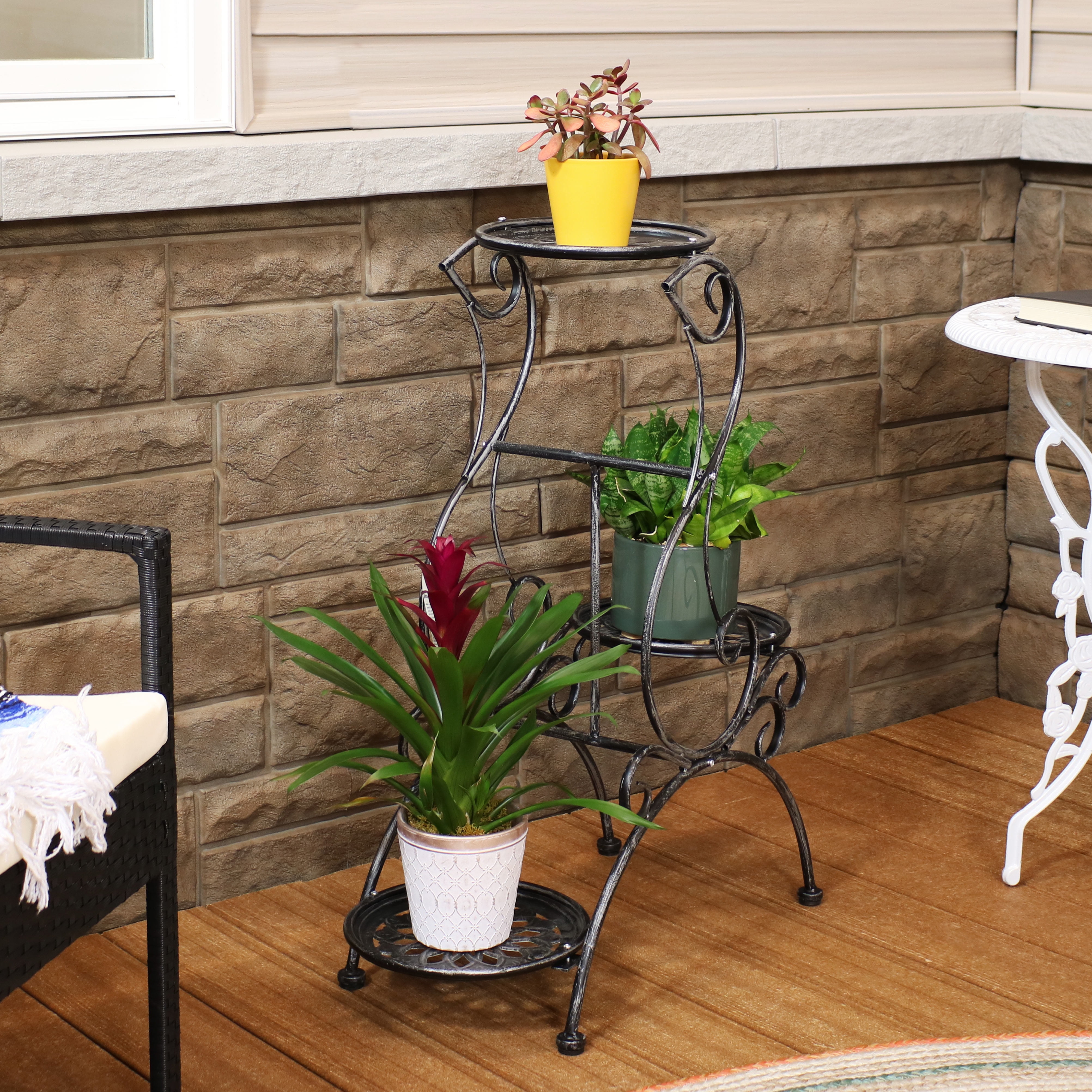 Sunnydaze 3-tier Victorian Metal Plant Stand, Indoor/Outdoor Flower Pot ...