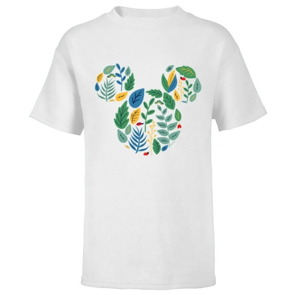 Disney Mickey Mouse Head Shape Icon Botanical Garden Spring - Short Sleeve T-Shirt for Kids - Customized-White
