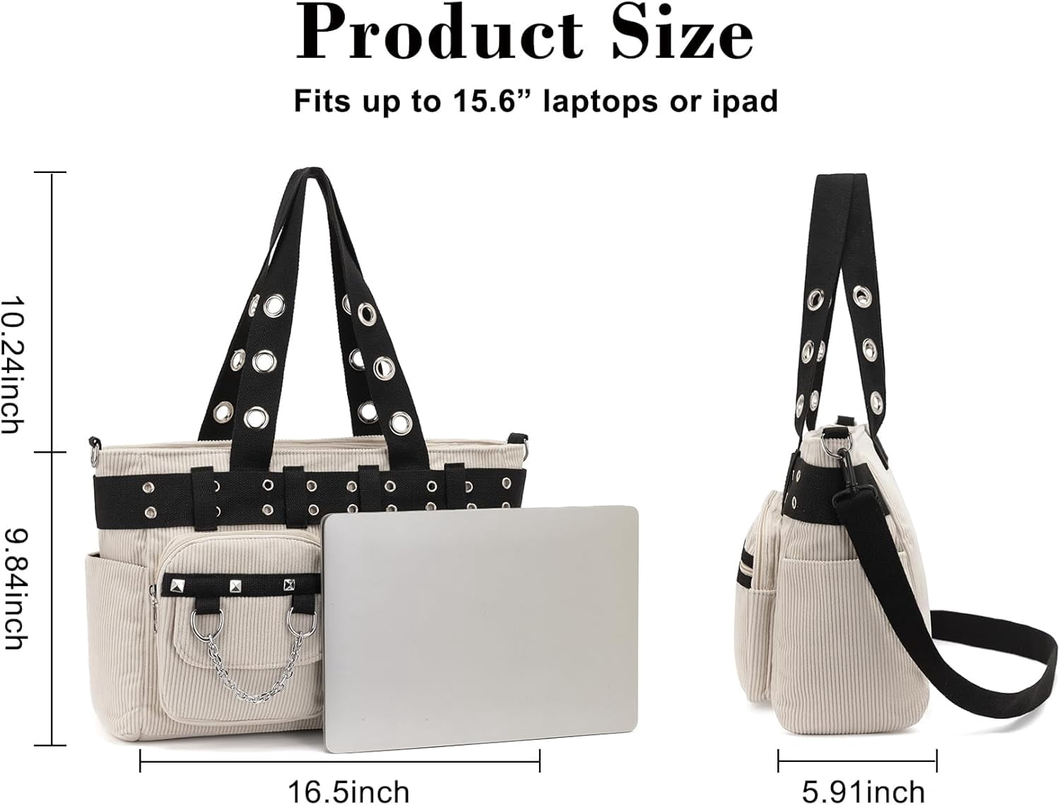 Corduroy Tote Bag Goth Bags for Women Large Gothic Goth Purse for College Work Office Travel
