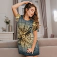 thumbnail image 3 of Fotbe Vintage Compass Bata de Dormir para Mujer con Estampado, Camisón de Algodón de Manga Corta, Ropa de Dormir Casual, 3 of 6