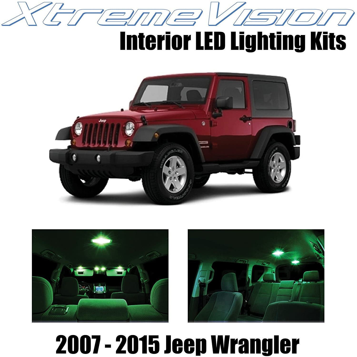 XtremeVision Interior LED for Jeep Wrangler JK 2007-2015 5 pcs Green  Interior LED Kit + Installation Tool 
