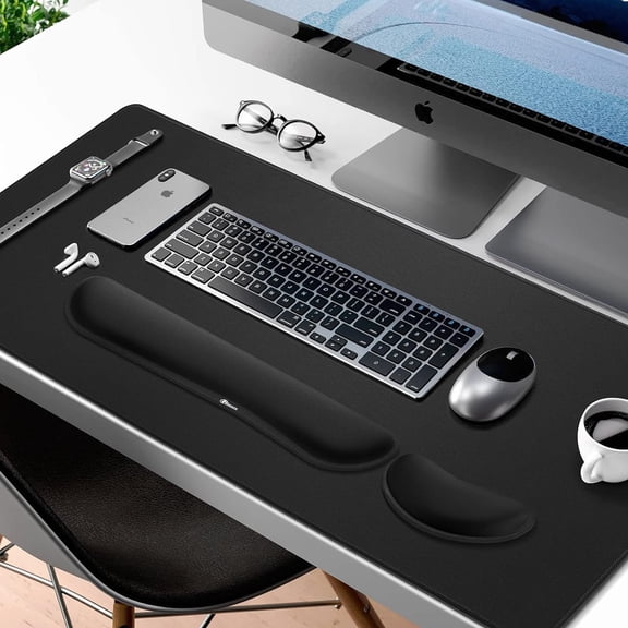WEIFEI-3 in1 Mouse Pad and Keyboard Support Set, Large Memory Foam Mouse Pad Wrist Rest for Typing Pain Relief, Gaming, Desk, Office, Home, 31.5x12 inch, Black