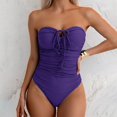 thumbnail image 5 of One Piece Swimsuit for Women Tummy Control Slimming Bathing Suit Push Up Ruched Swim Suit Criss Cross Swimwear Strapless Swimsuits for Women 2025 New Solid Color Pleated Bandeau Swimsuit with Front T, 5 of 9
