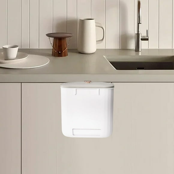 Fesfesfes Kitchen Waste Bins Mini Desktop Trash Can with Lid, Small Countertop Compost Bin, Wall Mounted Bathroom Garbage Can, Hanging Food Kitchen Waste Bin, Plastic Small Trash Bin White