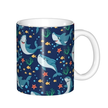 

Yiaed Sea Sharks Print Ceramics Coffee Large Handle Design Extra Large Tea and Coffee Cup for Office and Home Mugs
