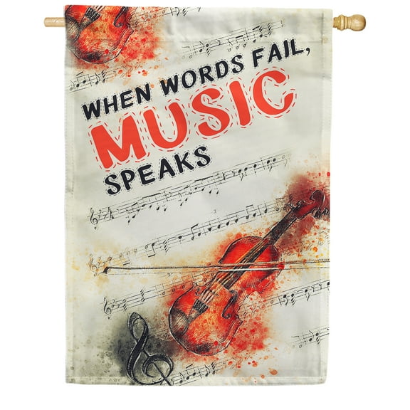America Forever When Words Fail Music Speaks House Flag 28 x 40 inches Musical Quote Double Sided Musical Note Violin Seasonal Yard Outdoor Decorative Motivational House Flag