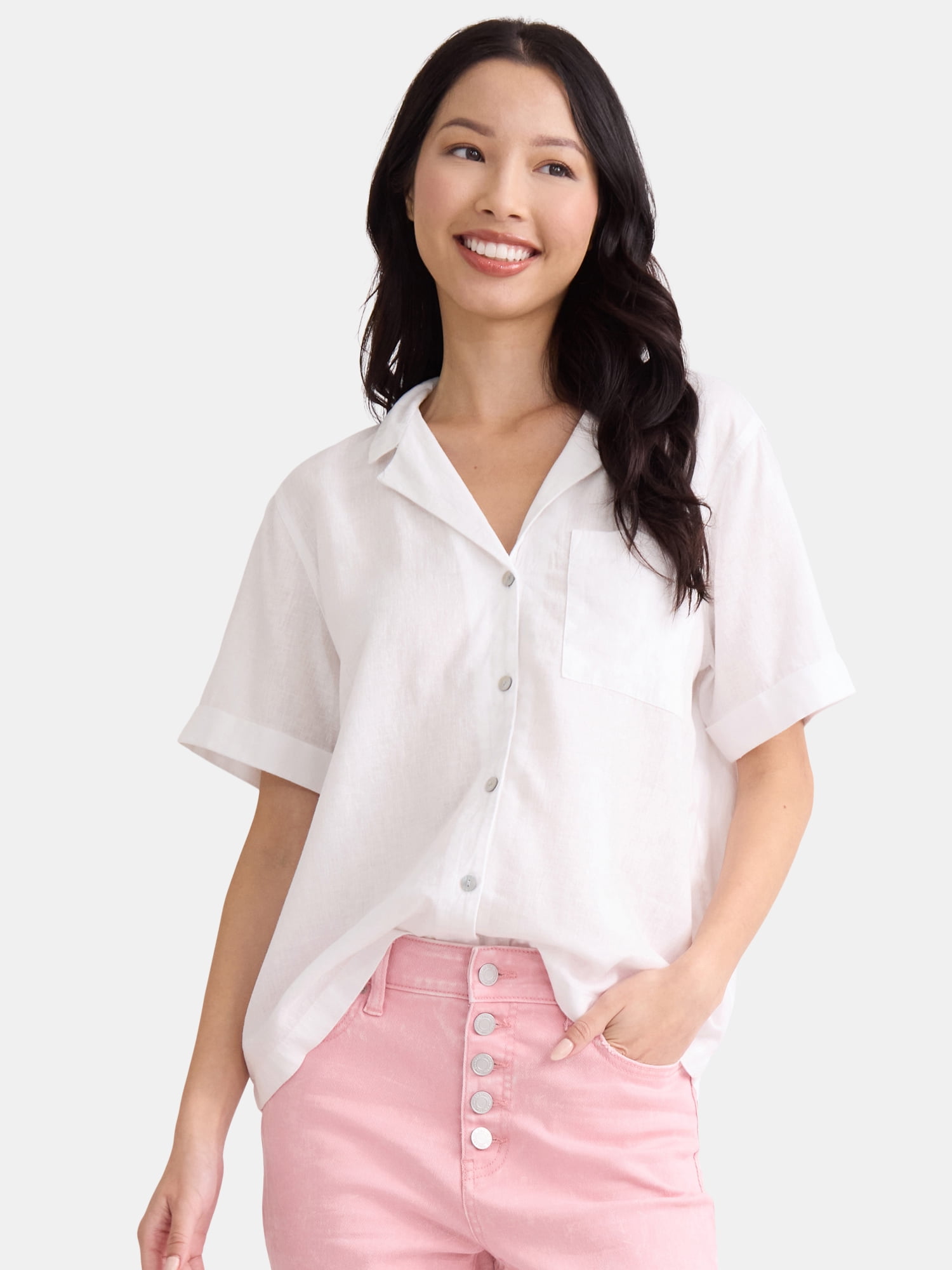 Time and Tru Women’s Cropped Camp Shirt, Sizes XS-XXXL