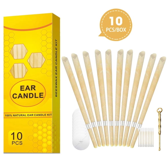 10-Piece/Box Beige Ear Candle with Tray, Cotton Swab, Ear Candle, Ear Spoon - Natural Ear Candles Ear Wax Candles Ear Candlin Party Favors, Makeup Organizers