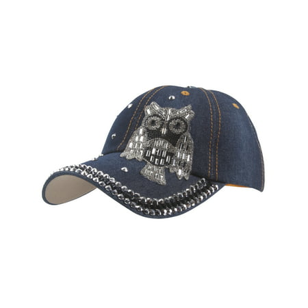 Top Headwear Studded Owl Denim Baseball Cap