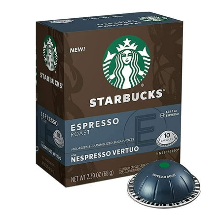 Starbucks Coffee Nespresso Capsules Vertuo Machine Espresso Roast, Dark Roast Coffee 10 count (Pack of 1)